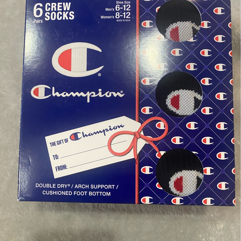 Champion Black crew socks 6 pack in a Box